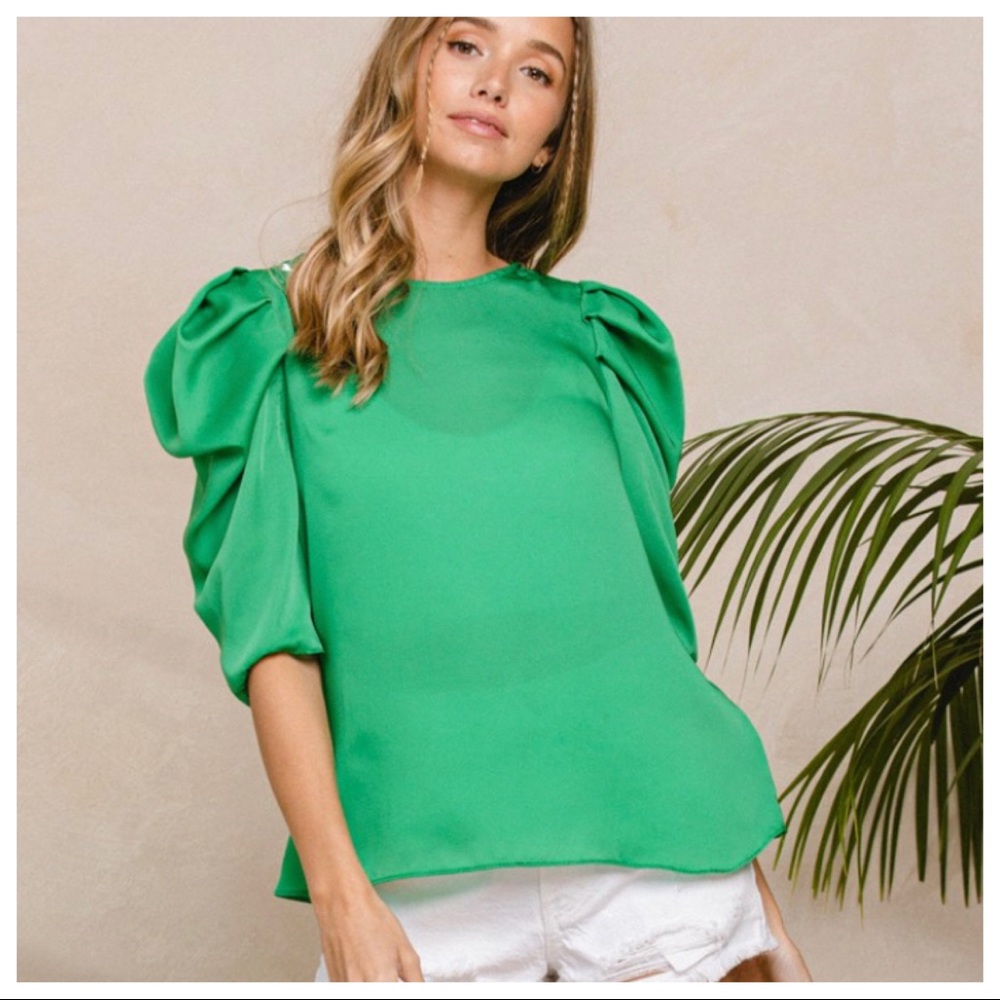Boho Hottest color Trendy Half Puff Sleeve Chiffon Top - Picture 4 of 5